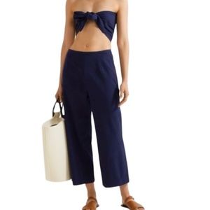 STAUD SOLID & STRIPED The Ipanema Cotton Seersucker Navy Wide-leg Pants Small